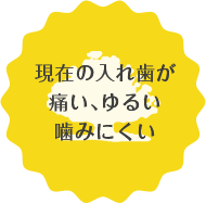 現在の入れ歯が痛い、ゆるい、噛みにくい